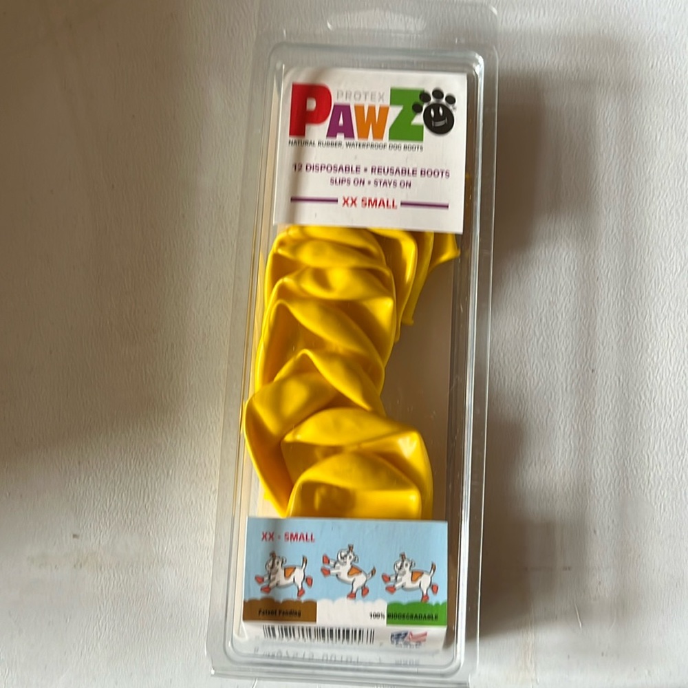 Pawz Rubber Dog Boots XXSmall Disposable Reusable Waterproof Grip yellow shoes.